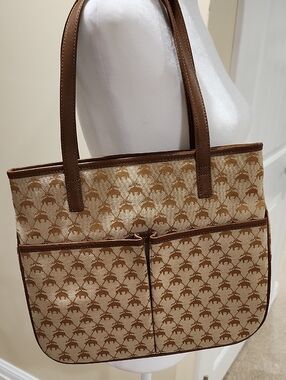 Brooks Brothers Beige and Brown Monogram Canvas Tote